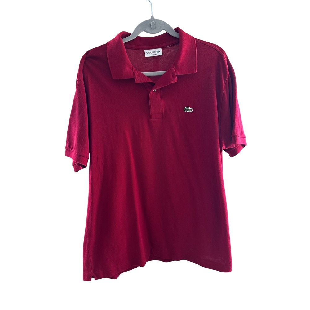 Lacoste Men's Red Short Sleeve Classic Fit Polo Shirt Crocodile Logo Size L